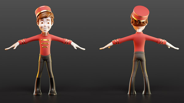 3D Charakter: Pageboy T-Pose | Modelling, Texturierung, Rigging, Morpherstellung, Beleuchtung & Rendering