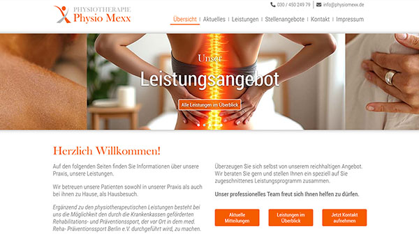 Physiotherapie Physio Mexx GmbH | CMS Wordpress | Elementor | Responsive Webdesign | SEO | Suchmaschinenoptimierung Webaktualisierung | Betreuung & Administration