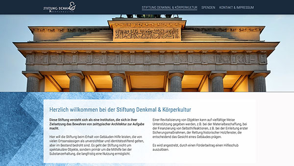 Stiftung Denkmal & Körperkultur | CMS Wordpress | Elementor | Responsive Webdesign | SEO | Suchmaschinenoptimierung Webaktualisierung | Betreuung & Administration